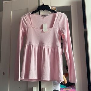 ' Long Sleeve Ribbed Babydoll Top